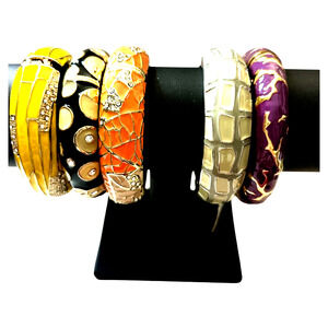 Lot 5 Nordstrom Bangle Bracelets Bundle Set  Multicolor 7" Enamel Rhinestones